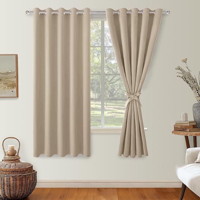 Grommet Blackout Curtains for Bedroom 60 x 72 Inches Taupe 2 Panels | Thermal - Image 8