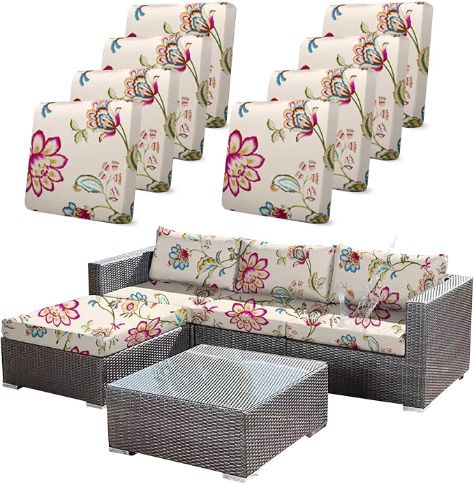CALBODE 8pcs Single Seat Floral Print Outdoor Couch Cover, Waterproof Elastic by CALBODE