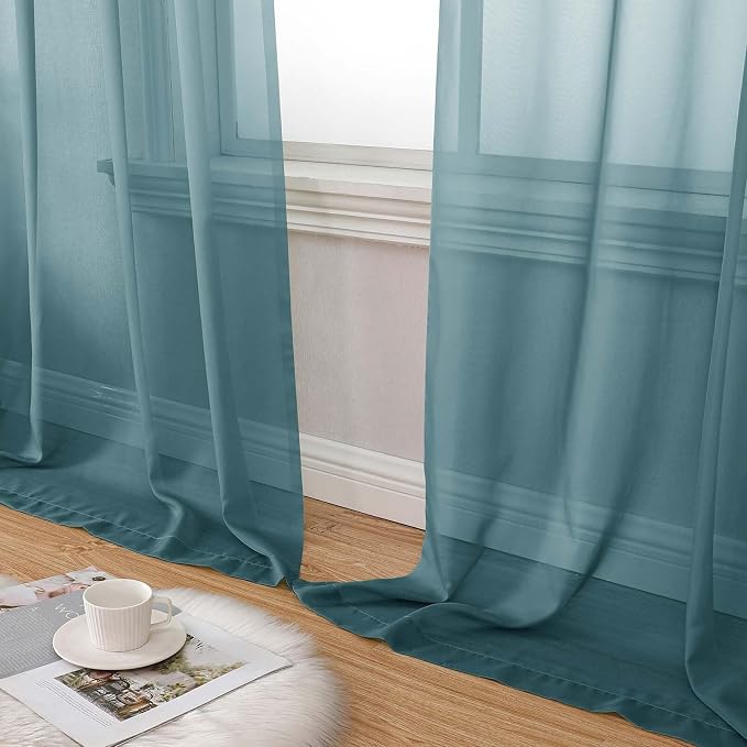 Dusty Blue Sheer Curtains for Bedroom Living Room 96 Inches Long 2 Panels - Image 8