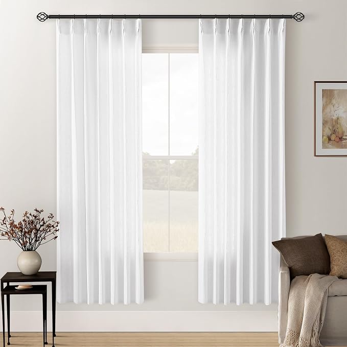 Snow White 72 Inch Pinch Pleated Linen Semi Sheer Curtains 2 Panels W40xL72 | by Twodrapes