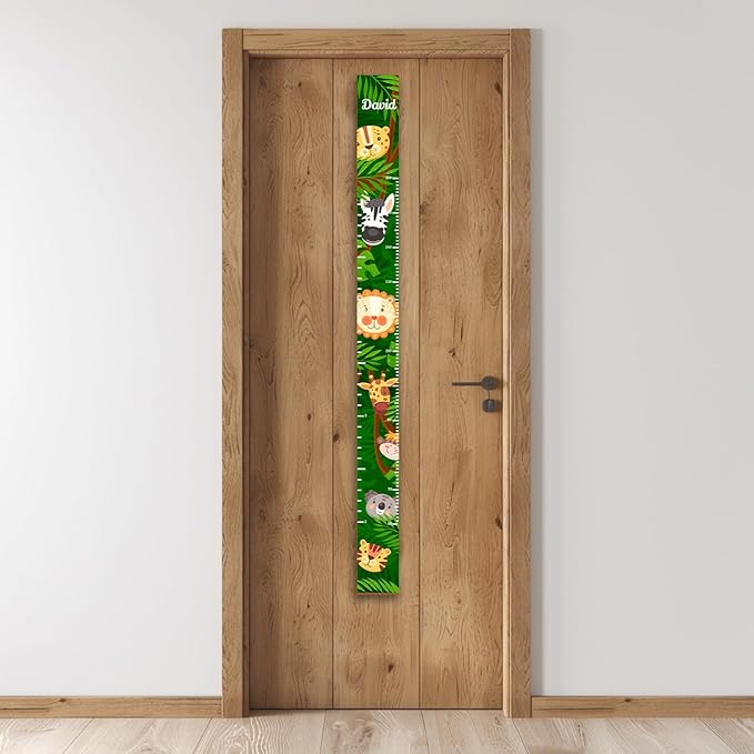 Personalized Growth Chart for Wall, Wooden Height Chart for Kids, Cute Height Measurement for Child/Girls/Boys, Baby and Toddler's Playroom/Kid's Room/Nursery Decor, Animals