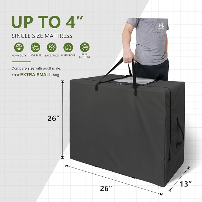 Cuddly Nest Folding Mattress Storage Bag - Heavy Duty Carry Case for Tri-Fold Guest Bed (Fits 4" Single Mattress,Black)