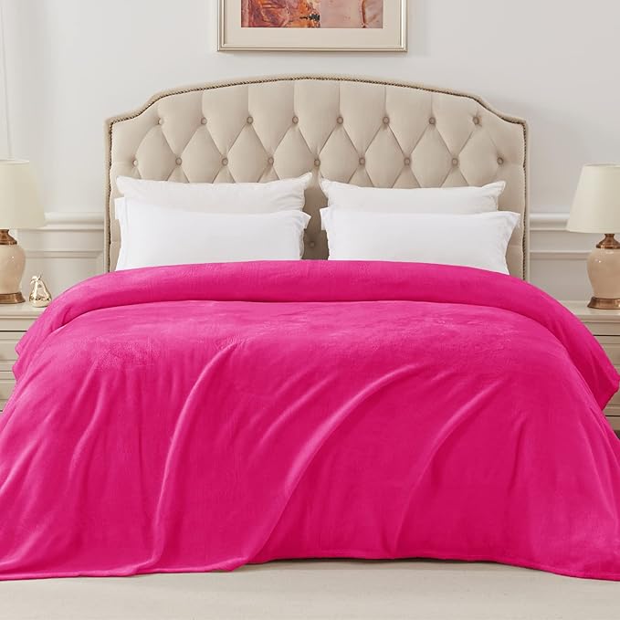 Exclusivo Mezcla Fleece Blanket Twin Size for Bed, Super Soft and Warm, All Season Use, Cozy, Plush, Lightweight, 60x80 Inches Hot Pink