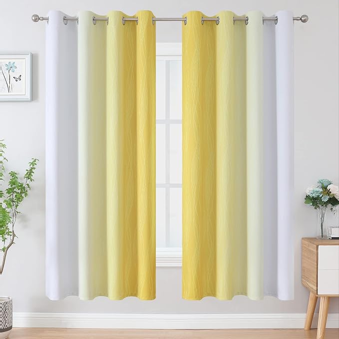 Yellow and Greyish White Ombre Blackout Curtains - Image 2
