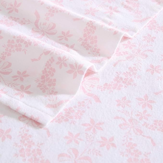 Laura Ashley - Flannel Sheets Twin Size, Anti-Pilling & Wrinkle Resistant Cotton, Touchably Soft for All-Season Comfort - Bed Sheets with Matching Pillowcase & Fitted Sheet (Antoinette Pink)
