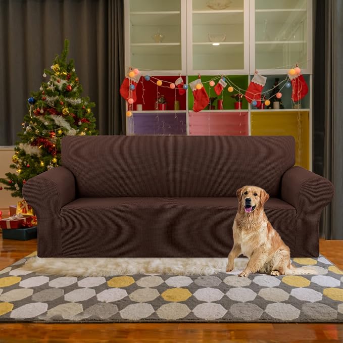 Stretch Couch Covers for Sofa, 3 Cushion Couch Slipcover, Chocolate | 1-Piece - Image 2