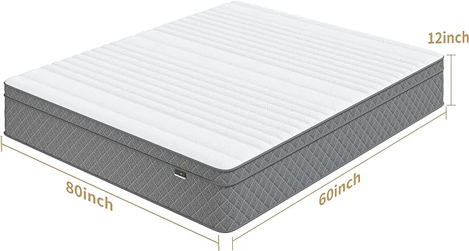 PurrJoys Queen Mattress, 12 Inch Cooling-Gel Memory Foam and Pocket Spring Hybrid Mattress, Queen Bed Mattressess in a Box, CertiPUR-US Certified, Medium Firm