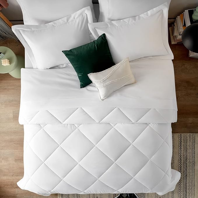 CozyLux King Size Comforter Set White - 7 Pieces Bed in a Bag King, Luxury Soft Bed Set for All Seasons, Bedding Set with Down Alternative Comforter, Sheets, Pillowcases & Shams