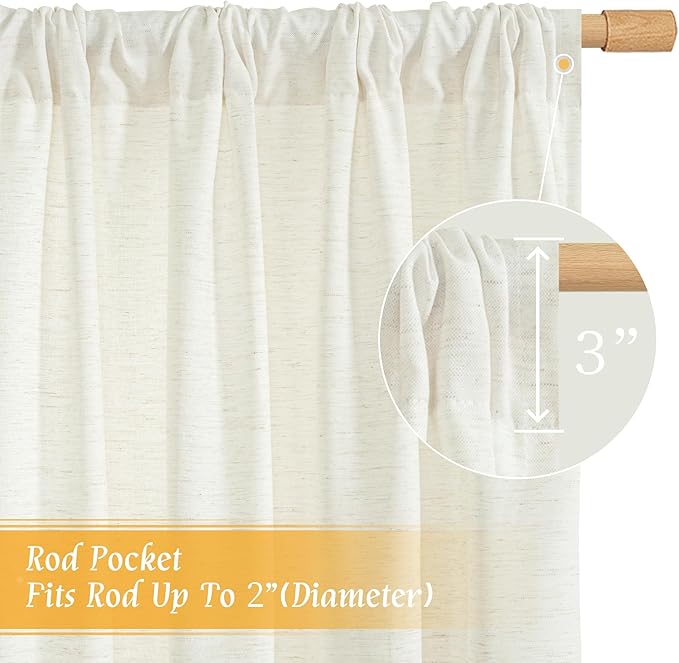 Light Filtering Cream Linen Blended Curtains 63 Inch - Image 3