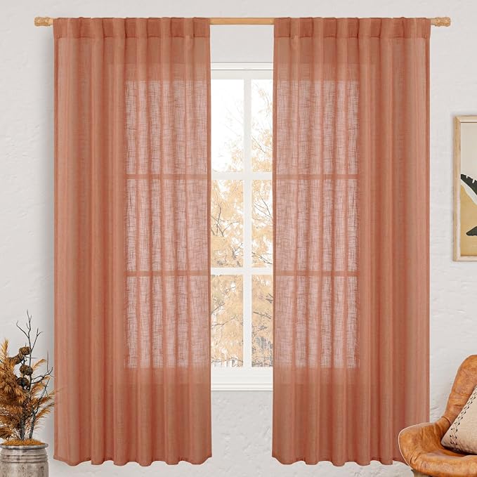 Terracotta 72 inch Semi Sheer Linen Curtains by LAMIT