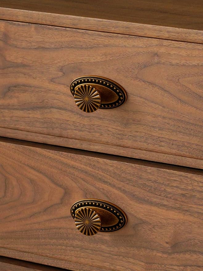 10 Pack Antique Brass Cabinet Knobs with Base Vintage Flat Drawer Pulls Kitchen Cupboard Bathroom Dresser Cabinet Hardware Handles Zinc Alloy
