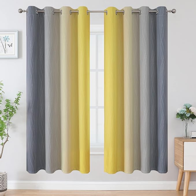 Grey and Yellow Ombre Blackout Curtains - Image 2