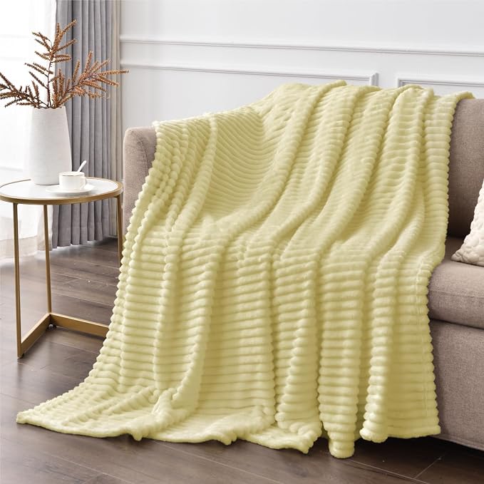 BEDELITE Ribbed Transparent Yellow Fleece Twin Blanket - Image 4