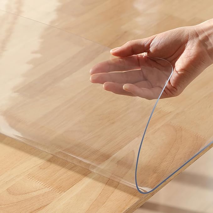 Multisize Clear PVC Table Cover Protector Large Plastic Crystal Table Pad Rectangular Tablecloth Dining Kitchen Coffee Table Wood Furniture Protective Cover Vinyl Table cloth Desk Pad 60 x 72 Inch 6ft