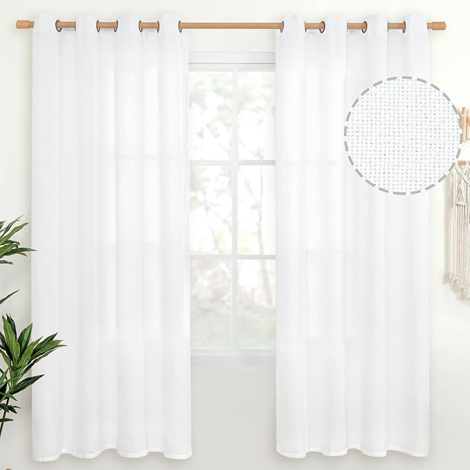 YoungsTex White Linen Semi Sheer Curtains by YoungsTex