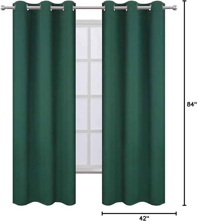 Dark Green Blackout Curtains/42 x 84 Inch/Set of Two Panels Grommet Bedroom - Image 10