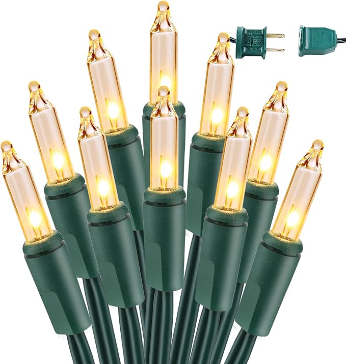 BrizLabs Clear Christmas Lights Outdoor 300 Count 69.6ft Incandescent Christmas Lights Connectable Warm White Light String UL Certified Xmas Mini Light Green Wire for Indoor Tree Holiday Party Decor