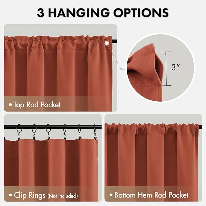 MIULEE 4 Panels Set Burnt Orange Blackout Curtains 63 Inch Length Bedroom | - Image 6