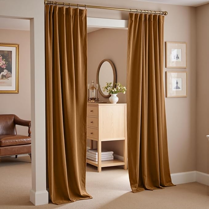 Lazzzy Velvet Blackout Curtains Thermal Insulated Room Window Drapes Super Soft Luxury Curtains for Living Room Bedroom Rod Pocket 2 Panels, Gold Brown, 42" W x 108" L