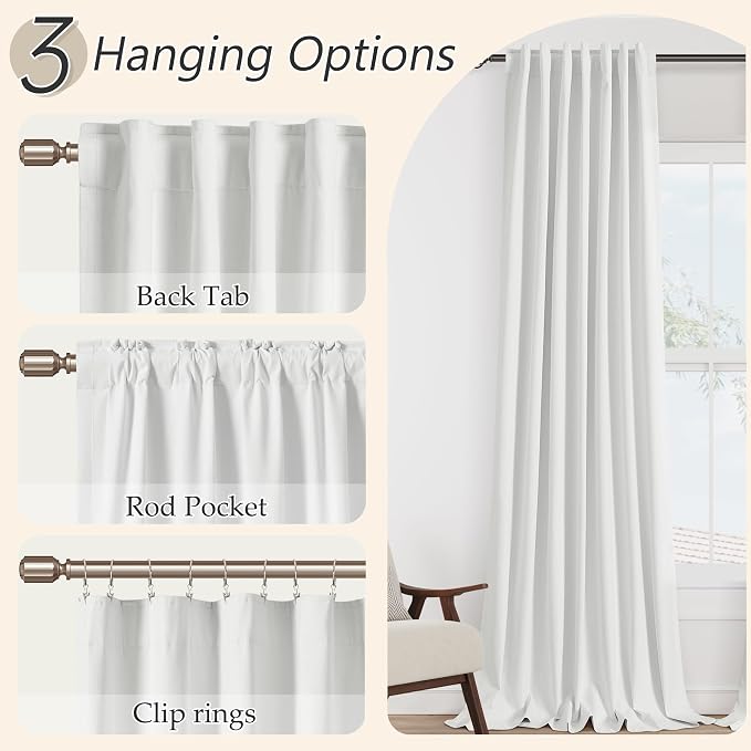White 100% Blackout Linen Curtains 52 Inch Wide by 66 Inch - Image 6