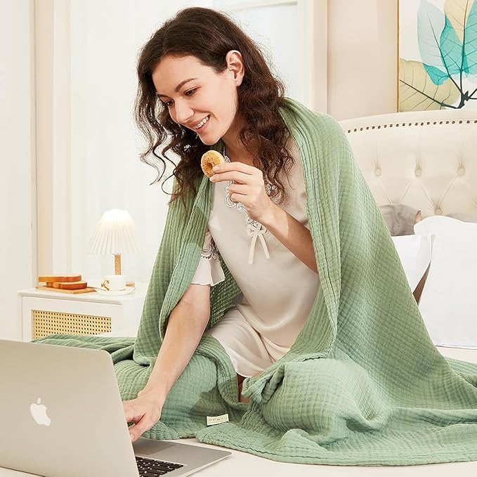 EMME Muslin Blankets for Adults Throw Blanket for Couch Breathable Gauze Soft - Image 7