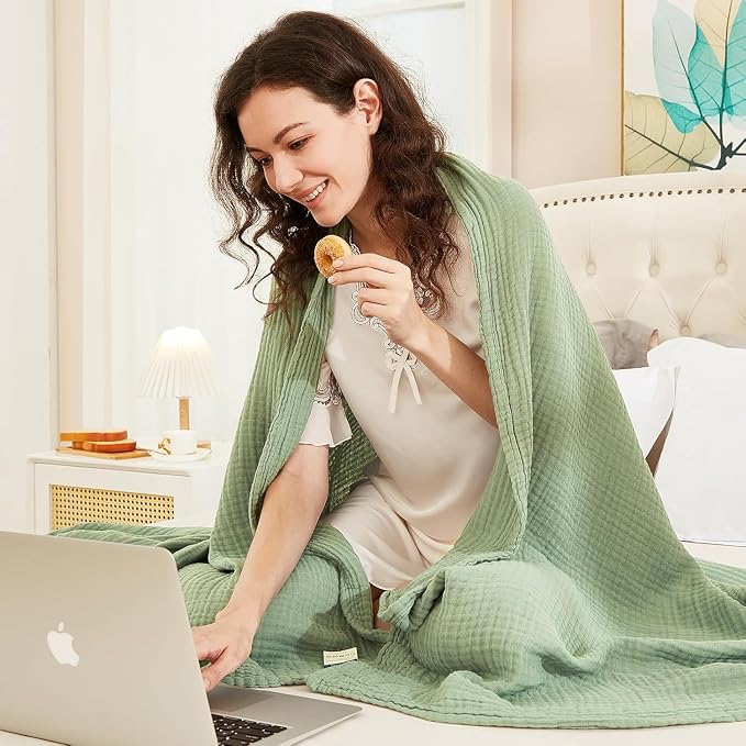 EMME Muslin Blankets for Adults Throw Blanket for Couch Breathable Gauze Soft - Image 2