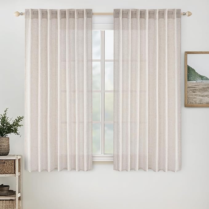MIULEE White Linen Curtains 42x63 Inch 2 Panels by MIULEE