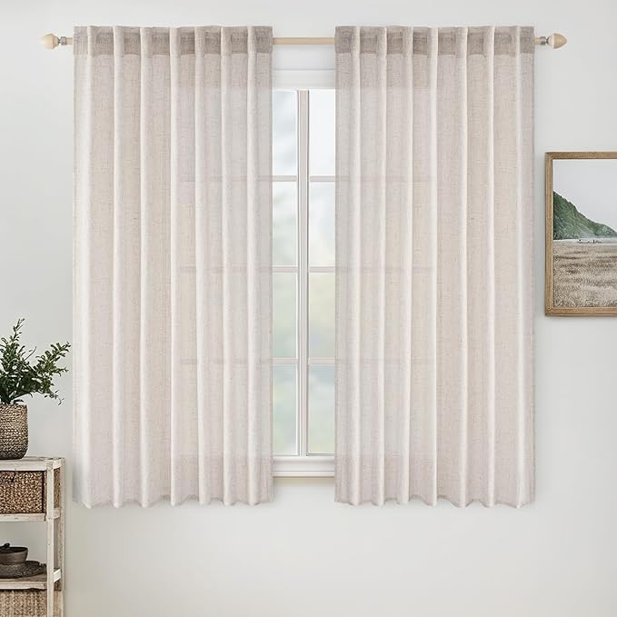MIULEE White Linen Curtains 52x63 Inch Long 2 Panel by MIULEE