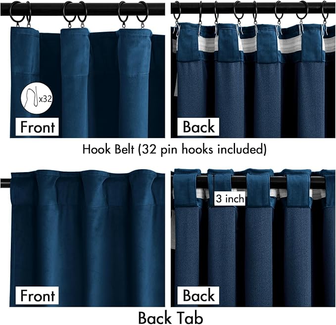 MIULEE Velvet Curtains 50W x 108L 2 Panels Navy Blue Blackout Curtains | Luxury - Image 3