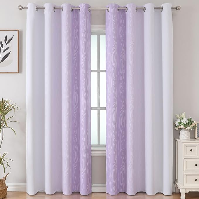 Lilac and Greyish White Ombre Blackout Curtains Living Room 84 Inches Long | - Image 2