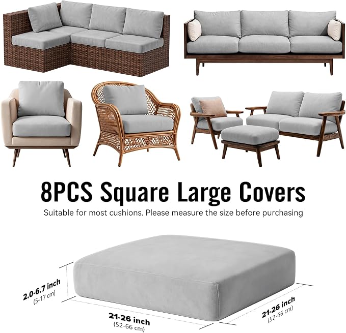 8Pcs Outdoor Cushion Covers, Stretch Patio Furniture Couch Chair Slipcovers | - Image 2