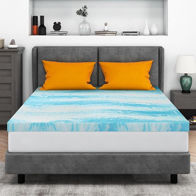 Mattress Topper Twin, 4 Inch Gel Memory Foam Bed Topper for Twin Size Bed, CertiPUR-US Certified, Blue