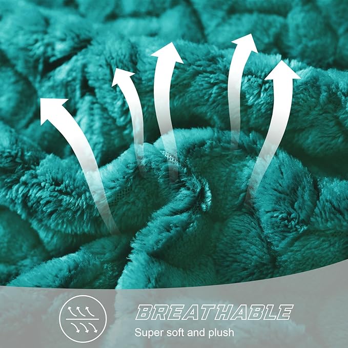 Exclusivo Mezcla Fleece Twin Size Blanket for Bed, 90x66 Inches Soft Cozy Jacquard Flannel Blankets, Lightweight Fuzzy Plush Warm for Winter, Teal