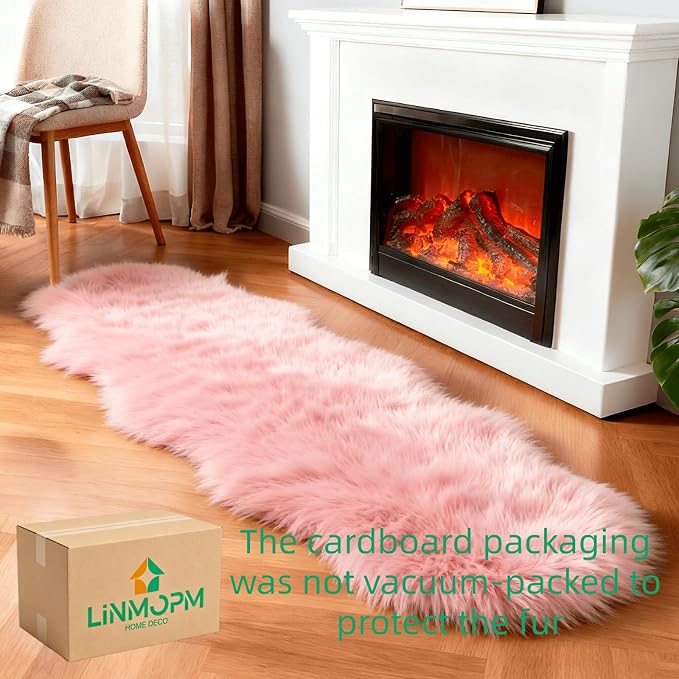 linmopm Faux Fur Sheepskin Rug, 2x6 ft Runner | Shag Fluffy Fuzzy, High-Density - Image 2