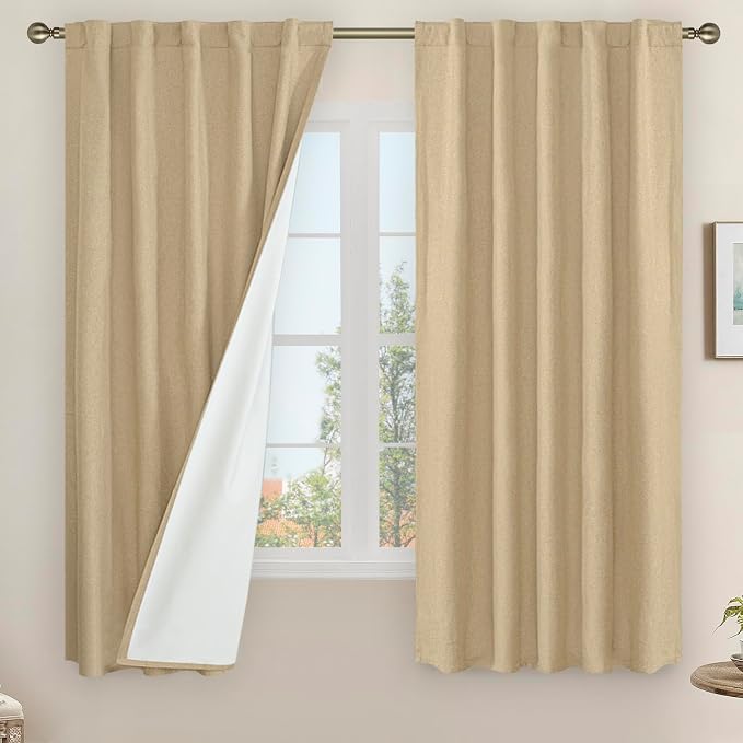63 Inch 100% Blackout Linen Curtains by LAMIT