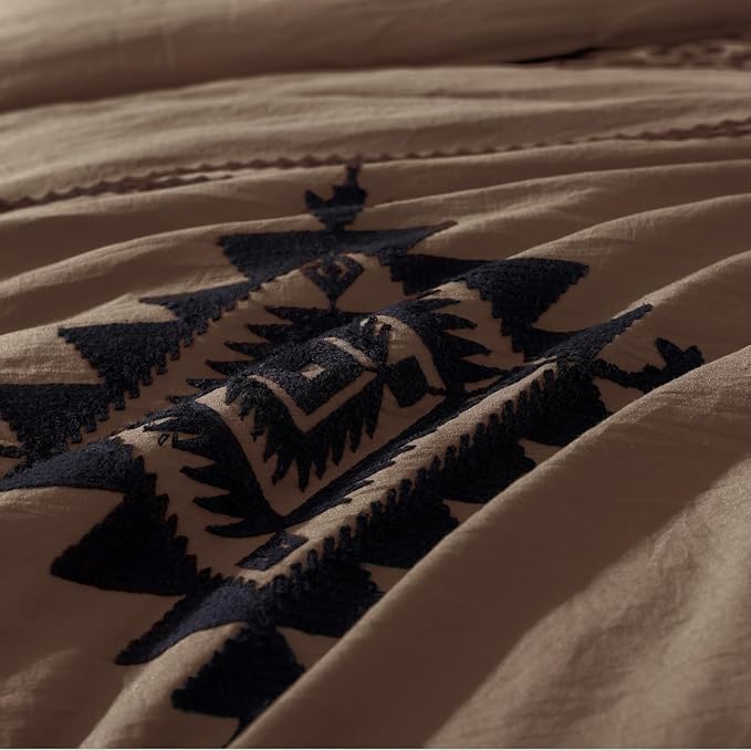 MaiRêve Embroidery Queen Size Comforter Set Brown, Boho Farmhouse Western Bedding Set 7 Pieces, All Season Bed in A Bag Comforter Set with Sheets, Pillowcases & Shams