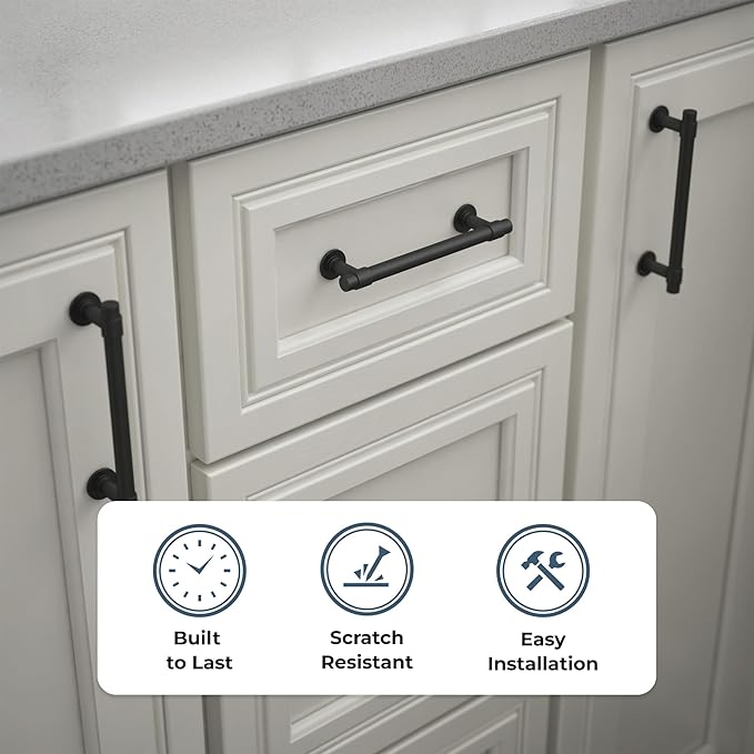 Franklin Brass - Francisco Matte Black Cabinet Handles 5 Inch (5") Hole Center Pulls | Easy Install, Durable Hardware for Kitchen Cabinet Door, Drawers, Dresser Pull, Furniture (5 Pack)