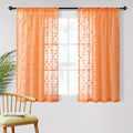 MYSKY HOME Orange Sheer Short Curtains with Pom Pom for Small Windows Bedroom Nursery Kids Girls Room Curtains Cafe Kitchen Light Filtering Boho Drapes, Rod Pocket,52 x 45 Inches, 2 Panels