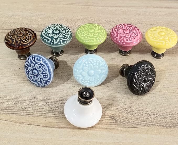 HUAMULAN Cabinet Knobs Glossy Ceramic Dresser Mushroom Table Drawer Cupboard Pull Furniture DIY Wardrobe Solid Color Vintage Handle,with 3 Size Mounting Screws