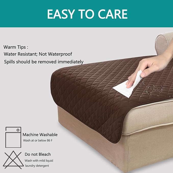 U-NICE HOME Sectional Couch Cover Chaise Lounge Cover, Chocolate | Washable - Image 3