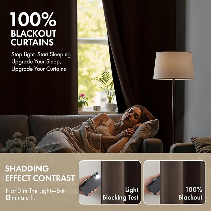 MIULEE Chocolate Brown 100% Blackout Curtains - Image 2