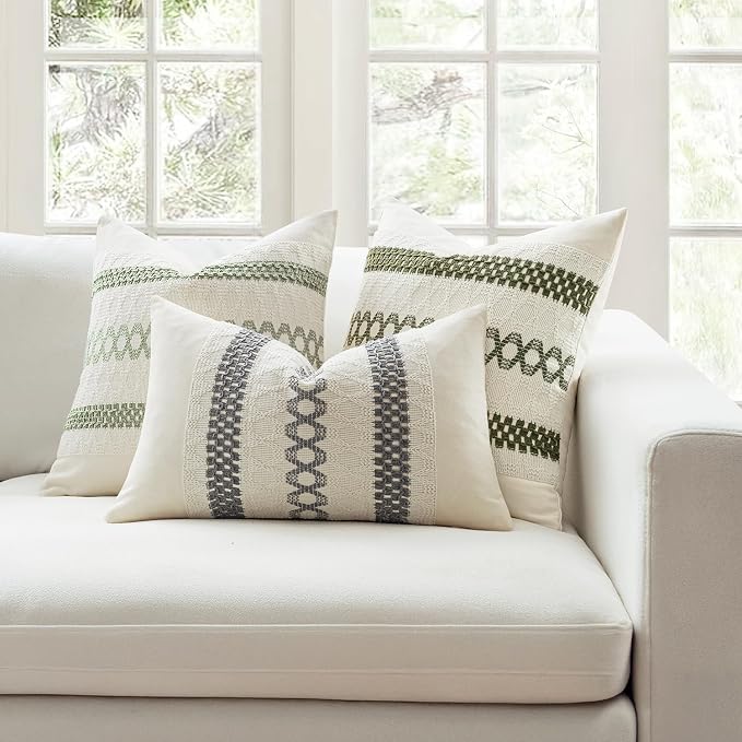 MIULEE Set of 2 Gray Boho Decorative Pillow Covers 20x20 Inch | Farmhouse Couch - Image 3