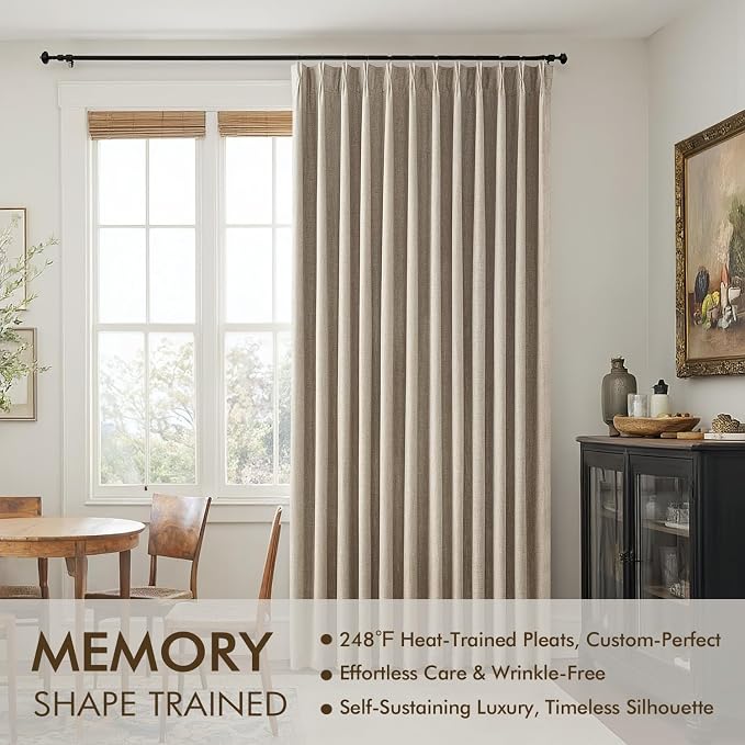 MIULEE Sand Pinch Pleated 100% Blackout Linen Curtains 40x84 Inches | Room - Image 3