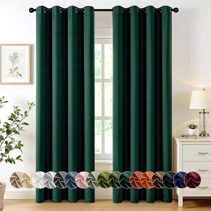 MIULEE Blackout Curtains for Bedroom 2 Panel 50 x 84 Inch Long Hunter Green | by MIULEE