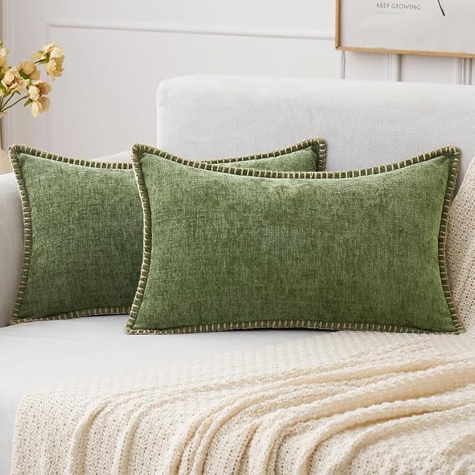 MIULEE Decorative Lumbar Throw Pillow Covers 12x20 Inch Sage Green 2 Pack | by MIULEE
