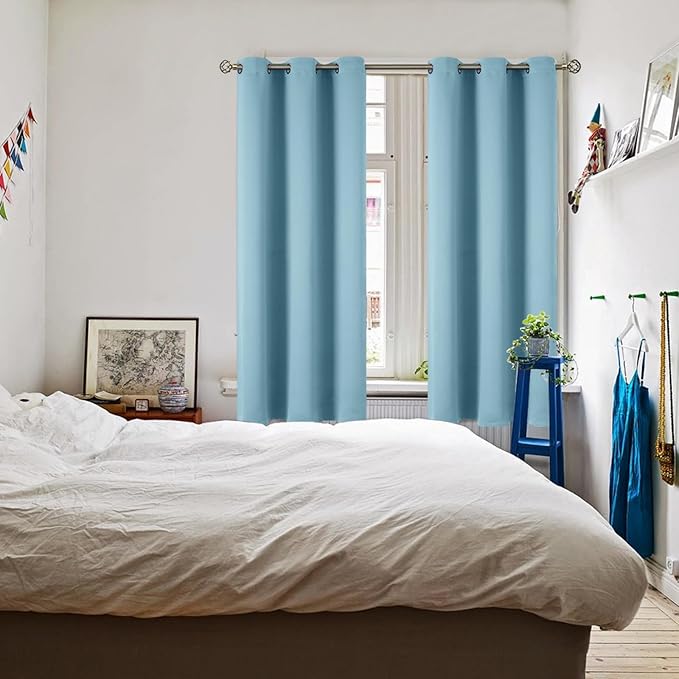 BGment Room Darkening Curtains 63 Inches Long - Grommet Thermal Insulated Drapes Window Treatment Curtains for Bedroom, 2 Panels, 42 x 63 Inch, Greyish Blue