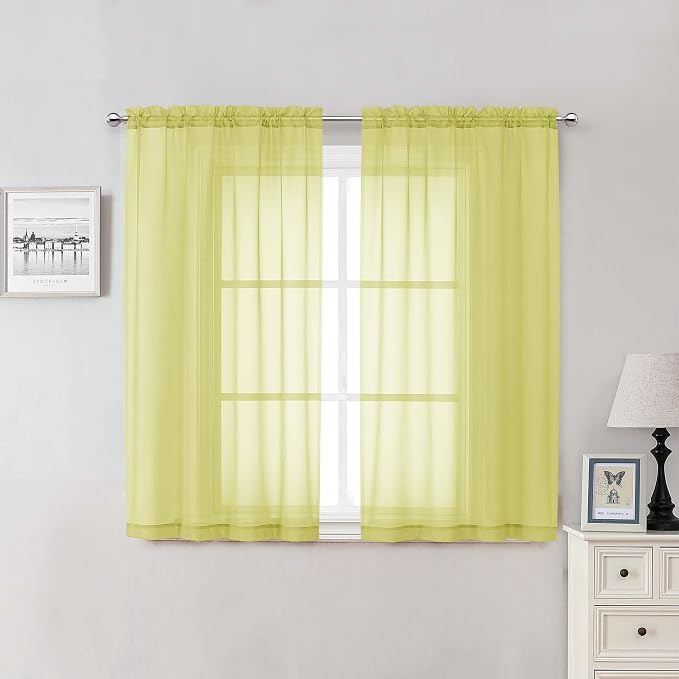 Lemon Sheer Curtains for Living Room 54 Inch Length 2 Pcs, Solid Color Voile by Lecloud
