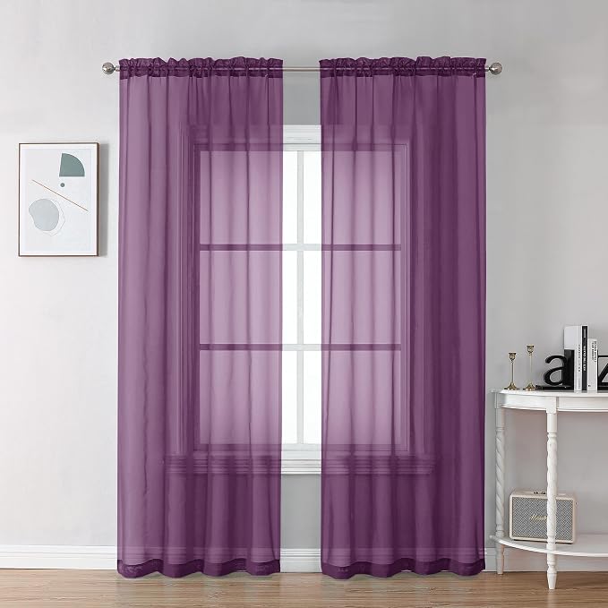 Chyhomenyc Plum Sheer Curtains 84 Inches Long by Chyhomenyc
