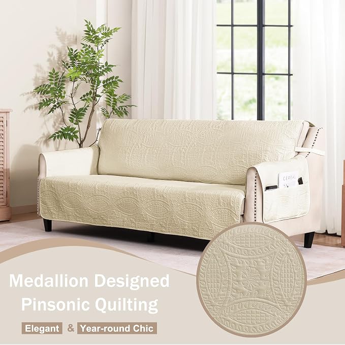 Quilted Grand Sofa Covers for 4 Cushion Couch, Couch Cover for Grand Sofa - Image 2