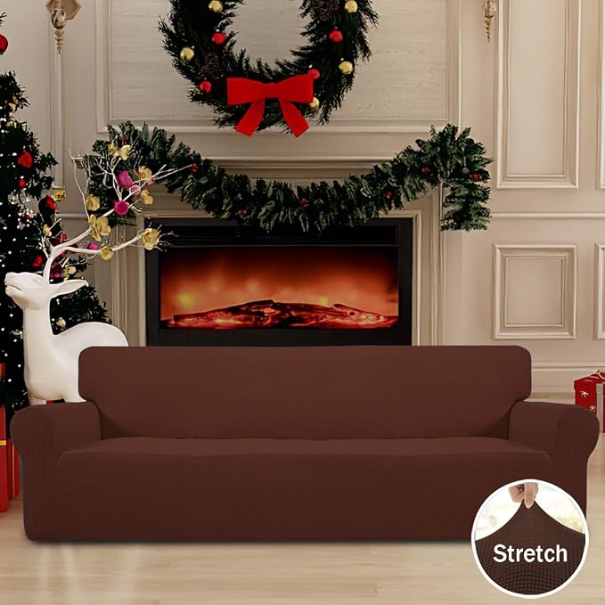 Easy-Going Stretch 4 Seater Oversized Sofa Couch Cover Coffee | 1-Piece Extra - Image 2